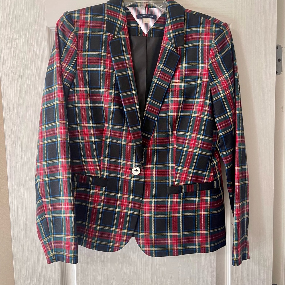 Tommy Hilfiger Multicolor Black/Red/Green/Blue Plaid Blazer